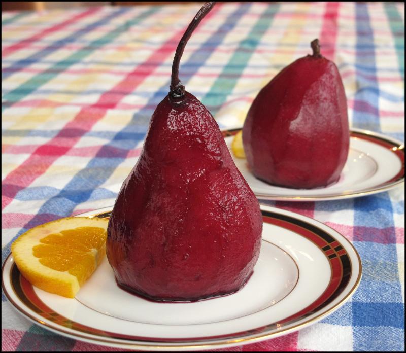 Poached pears – a Bosc pear in front, an Anjou pear in back. JACK CLEMONS PHOTO